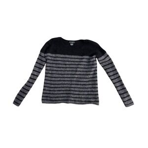C By Bloomingdale's Sweater Womens Medium Gray Black Striped Cashmere Crewneck